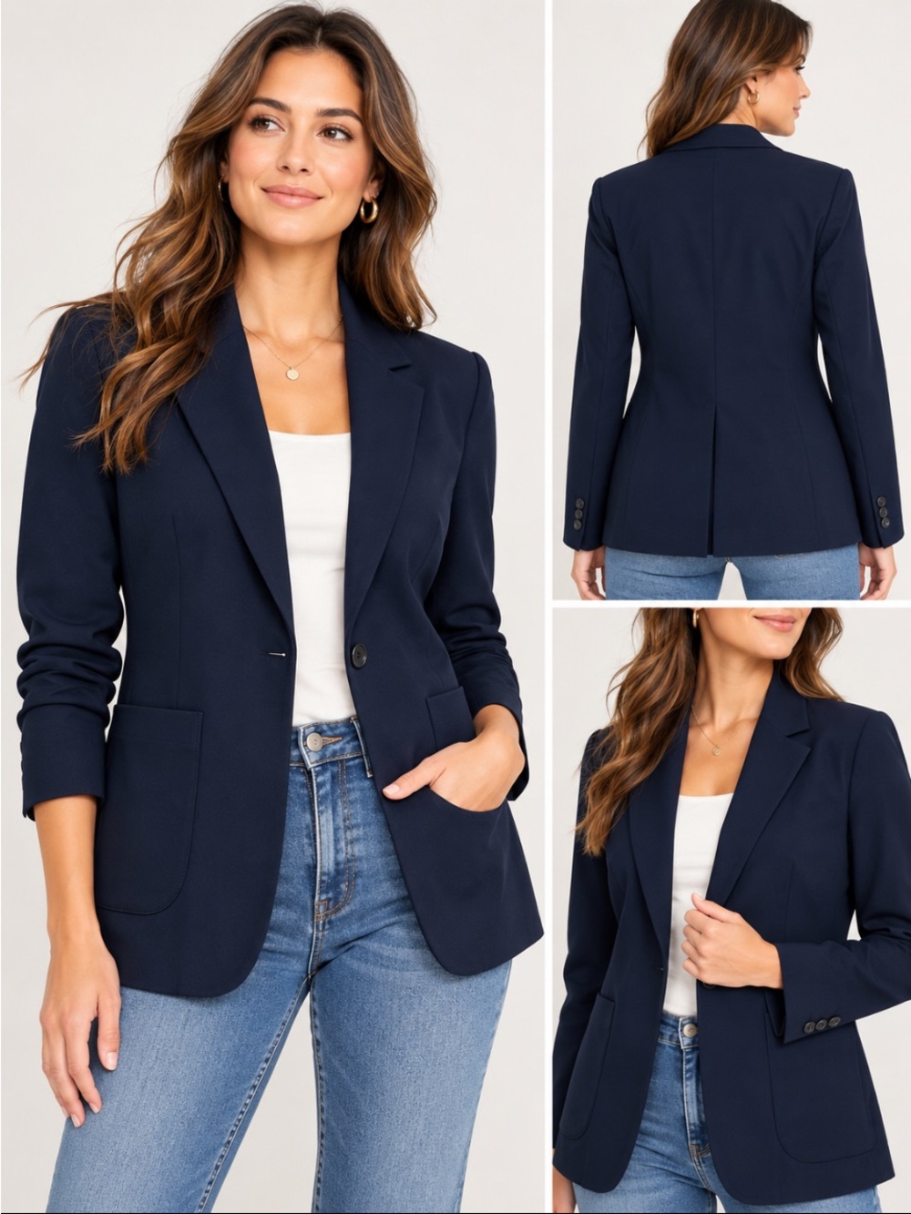 Banana Republic Navy Blue Blazer L Stretch Tailored Career Workwear Jacket